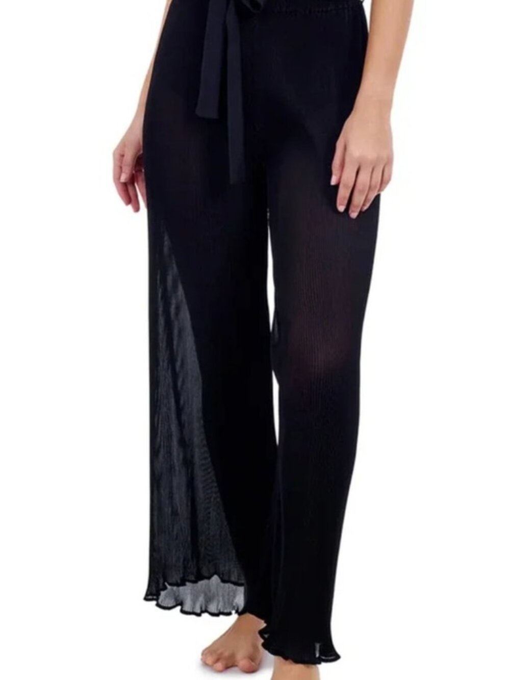 NWT Profile by Gottex Tutti Frutti Pleated Sheer Cover-up Pants Size Large,Black